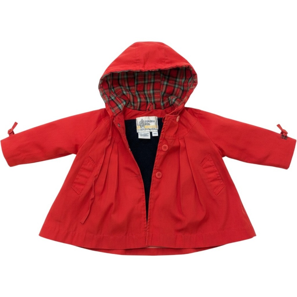 London Fog Hooded Jacket Kids 18M Red Fleece Lined Plaid Hood Button Front Coat